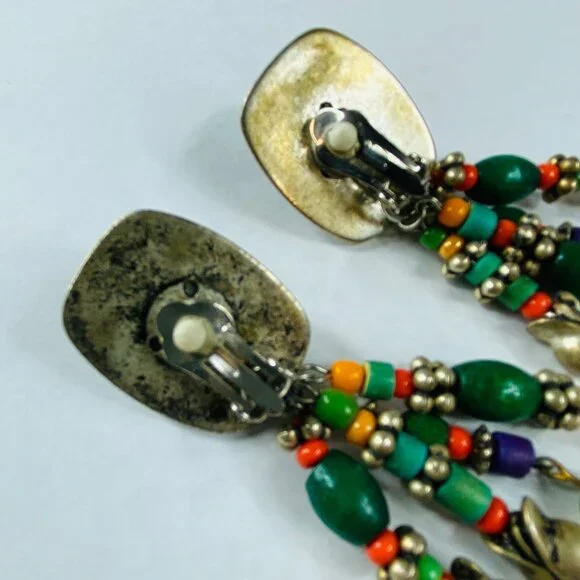 BOHO Clip On Earrings Dangles Multicolor Vintage Women Retro Jewelry Ethnic - Picture 13 of 16